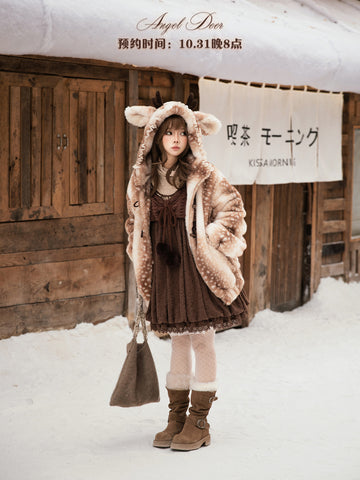 ［ファッション］フード付きホーンバックルファーコート【7DMAET】