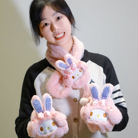 [サンリオ］マイメロディ&ピアノ 帽子 手袋 マフラー