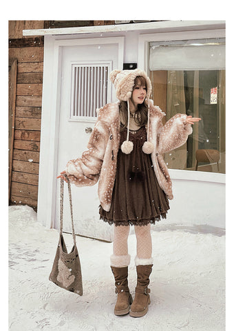 ［ファッション］フード付きホーンバックルファーコート【7DMAET】