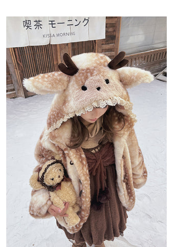 ［ファッション］フード付きホーンバックルファーコート【7DMAET】