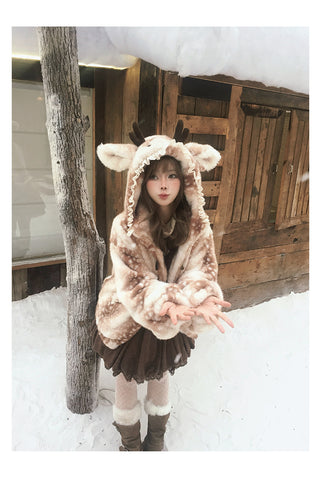 ［ファッション］フード付きホーンバックルファーコート【7DMAET】