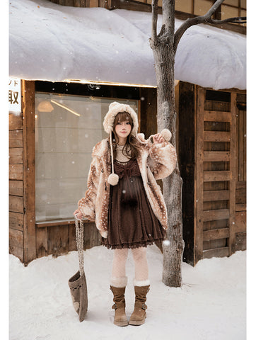 ［ファッション］フード付きホーンバックルファーコート【7DMAET】