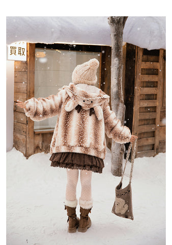 ［ファッション］フード付きホーンバックルファーコート【7DMAET】