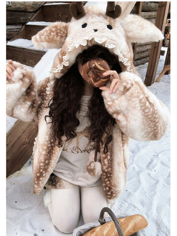 ［ファッション］フード付きホーンバックルファーコート【7DMAET】