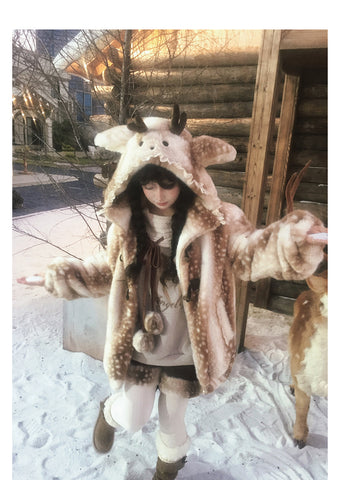 ［ファッション］フード付きホーンバックルファーコート【7DMAET】