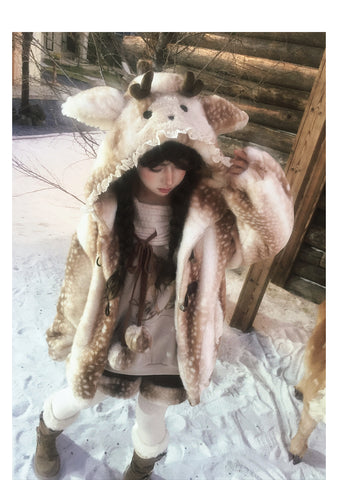 ［ファッション］フード付きホーンバックルファーコート【7DMAET】