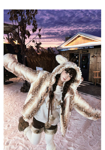 ［ファッション］フード付きホーンバックルファーコート【7DMAET】