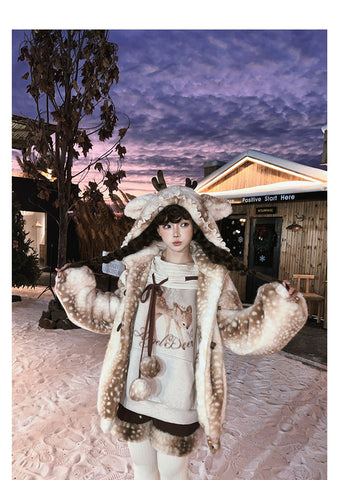 ［ファッション］フード付きホーンバックルファーコート【7DMAET】