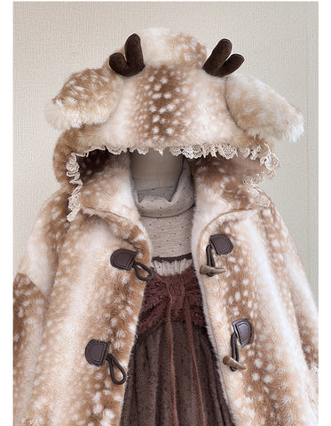 ［ファッション］フード付きホーンバックルファーコート【7DMAET】