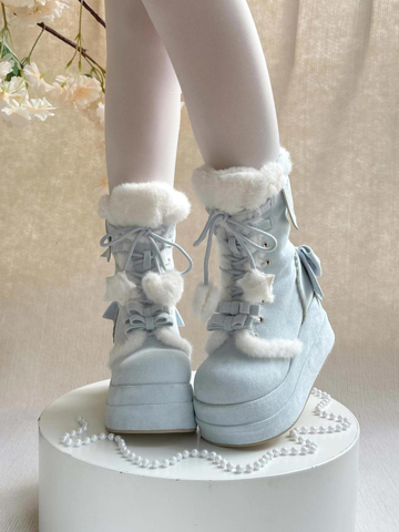 ［靴］ロリータ ラウンドトゥ ポンポン付き 厚底ムートンブーツ【FZJ72Q】