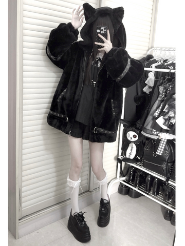 ［ファッション］ゴシック ナイトファー猫耳アウター【3GSUST】