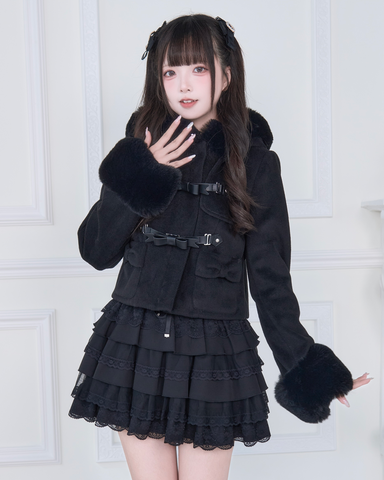 ［ファッション］地雷系 リボンバックルファーショートコート【I610XR】