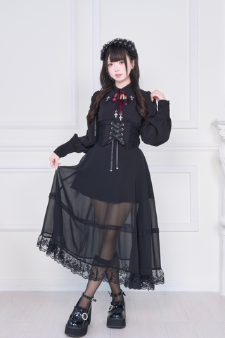 ［ファッション］地雷系 量産型 メッシュロングスカート【C48YIC】