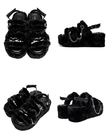 ［靴］サブカル ファー 厚底 サンダル【VS64EF】