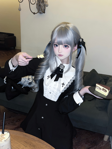 ［ファッション］地雷系 クロスフリルカラーペプラムトップス+パンツ【FK2W38】