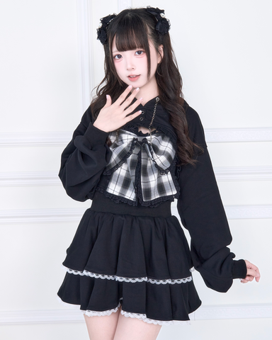 ［ファッション］地雷系 リボンベスト+ショートスウェット セットアップ【E44C73】