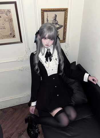 ［ファッション］地雷系 クロスフリルカラーペプラムトップス+パンツ【FK2W38】