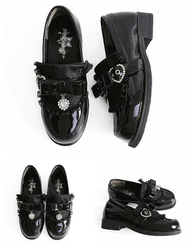 ［靴］地雷系 量産型 リボン ローファー シューズ【6KWCAV】