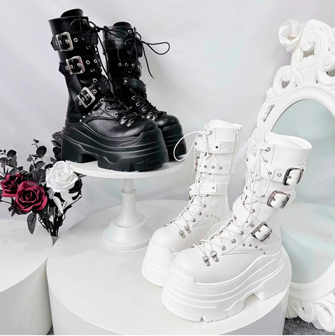 ［靴］サブカル ベルト 厚底 ミドルブーツ【3IX6FC】