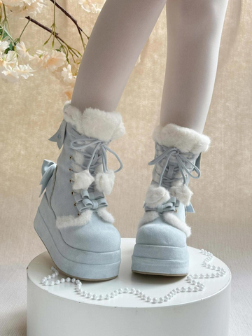 ［靴］ロリータ ラウンドトゥ ポンポン付き 厚底ムートンブーツ【FZJ72Q】