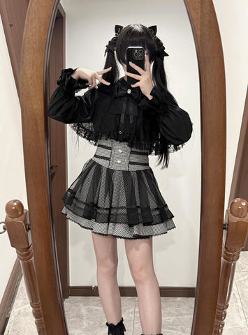 ［ファッション］S-4L 地雷系 レース ケープブラウス+スカート【CA9ASZ】