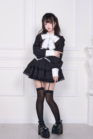 ［ファッション］地雷系 リボンワンピース+パンツ セットアップ【I610XR】