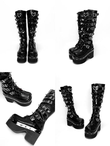 ［靴］ゴシック ベルト 厚底 ロングブーツ【A9CCP0】