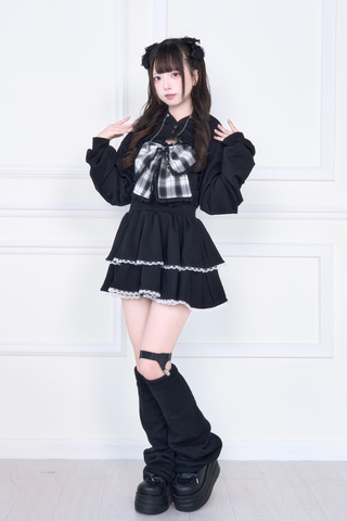 ［ファッション］地雷系 リボンベスト+ショートスウェット セットアップ【E44C73】