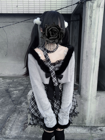 ［ファッション］地雷系 ショートカーディガン+キャミワンピース セットアップ 【2N874V】