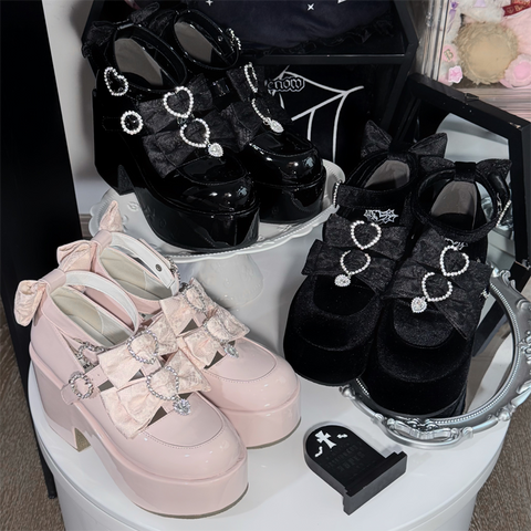 ［靴］地雷系 量産型 ビジュー ダブルベルト パンプス【A9XC1W】