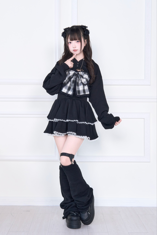 ［ファッション］地雷系 リボンベスト+ショートスウェット セットアップ【E44C73】