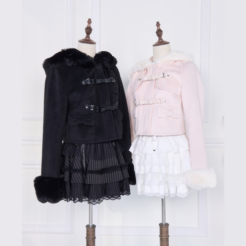 ［ファッション］地雷系 リボンバックルファーショートコート【I610XR】