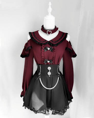 ［ファッション］地雷系 長袖 オフショル ブラウス【恋爱契约】