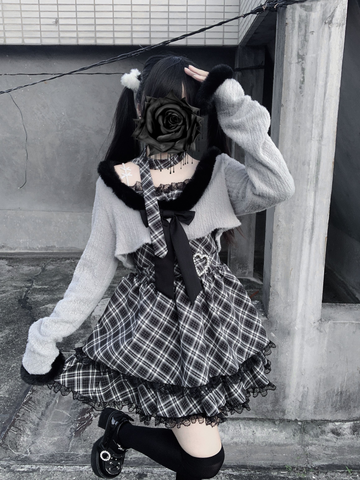 ［ファッション］地雷系 ショートカーディガン+キャミワンピース セットアップ 【2N874V】