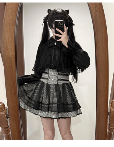 ［ファッション］S-4L 地雷系 レース ケープブラウス+スカート【CA9ASZ】