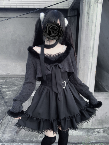 ［ファッション］地雷系 ショートカーディガン+キャミワンピース セットアップ 【2N874V】