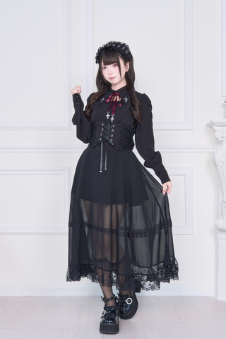 ［ファッション］地雷系 量産型 メッシュロングスカート【C48YIC】