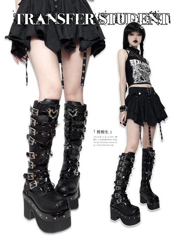 ［靴］ゴシック ベルト 厚底 ロングブーツ【A9CCP0】