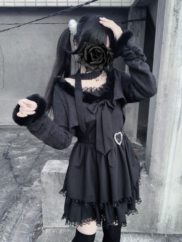 ［ファッション］地雷系 ショートカーディガン+キャミワンピース セットアップ 【2N874V】