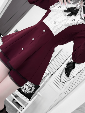 ［ファッション］地雷系 クロスフリルカラーペプラムトップス+パンツ【FK2W38】