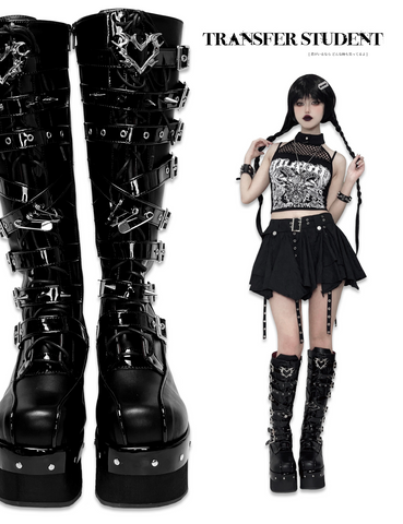 ［靴］ゴシック ベルト 厚底 ロングブーツ【A9CCP0】