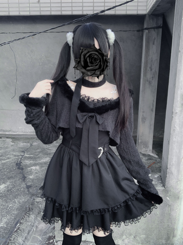 ［ファッション］地雷系 ショートカーディガン+キャミワンピース セットアップ 【2N874V】