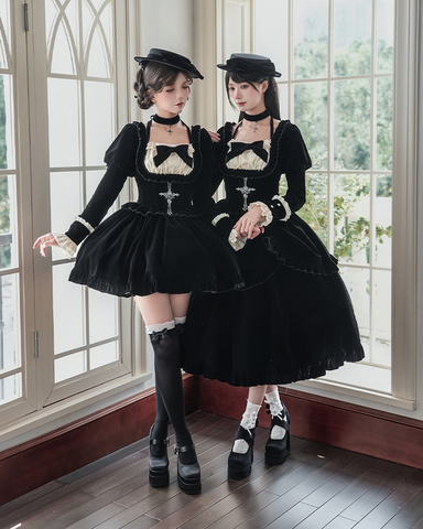 ［ファッション］クラシカル レトロ ベロア ワンピース【GJQ12R】