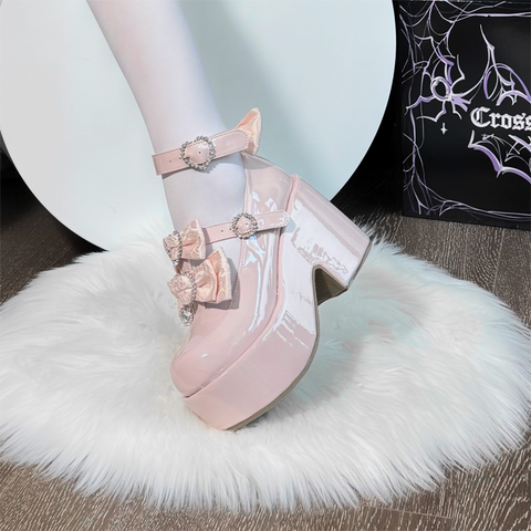 ［靴］地雷系 量産型 ビジュー ダブルベルト パンプス【A9XC1W】