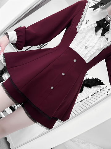 ［ファッション］地雷系 クロスフリルカラーペプラムトップス+パンツ【FK2W38】