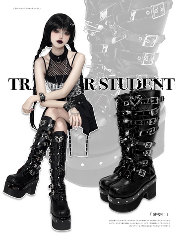 ［靴］ゴシック ベルト 厚底 ロングブーツ【A9CCP0】