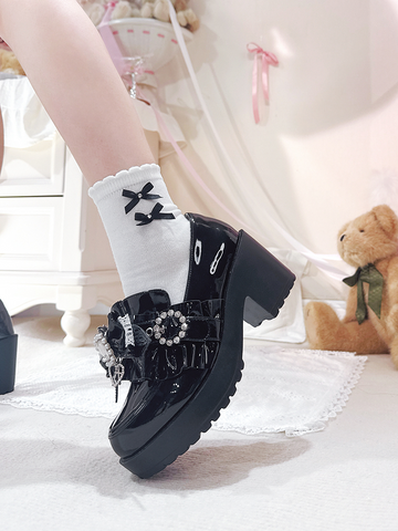 ［靴］地雷系 量産型 リボン 厚底 シューズ【K1SUET】