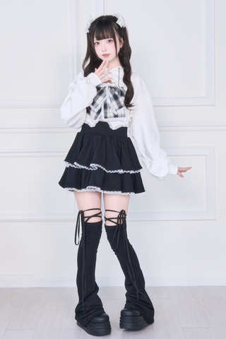 ［ファッション］地雷系 リボンベスト+ショートスウェット セットアップ【E44C73】