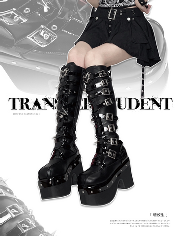 ［靴］ゴシック ベルト 厚底 ロングブーツ【A9CCP0】