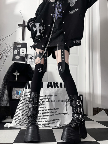 ［靴］サブカル ベルト 厚底 ミドルブーツ【3IX6FC】